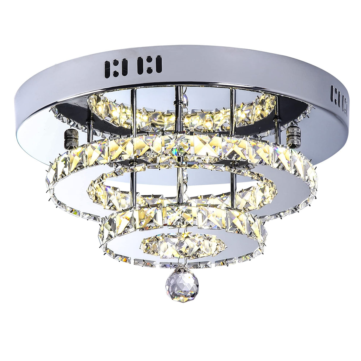 Crystal LED Ceiling Light, Ceiling Crystal Lamp Stainless Steel K9 Modern Flush Mount Lights Fixture 2 Layers Round Chandelier Ceiling Lamp for Dining Room Living Room Bedroom