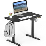 Small Electric Height Adjustable Sit Stand Desk with Hanging Hooks and Cable Management, 40 x 22 Inches, Black Frame and Black Top