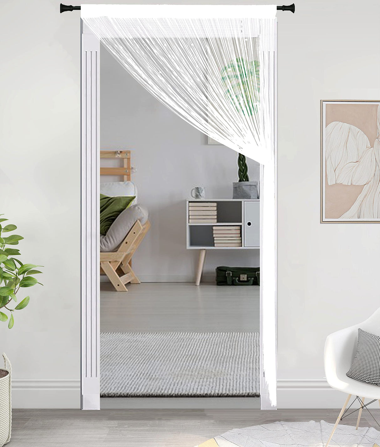 Beads Curtain Door String Curtains for Doorway Tassels Beaded Window Panel Room Divider Wall Decorations Closet Curtains for Bedroom Closet Door Drapes (39x79in, White)