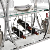Chrome Stainless Steel & Glass Shelves Bar Cart Holders with 12 Glasses and 11 Wine Bottles, Silver