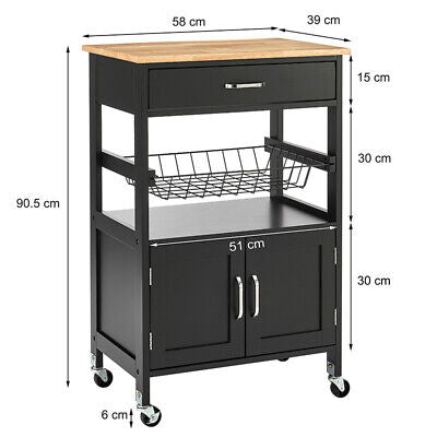 Modern Kitchen Island Storage Trolley Portable Table Workbench Cart