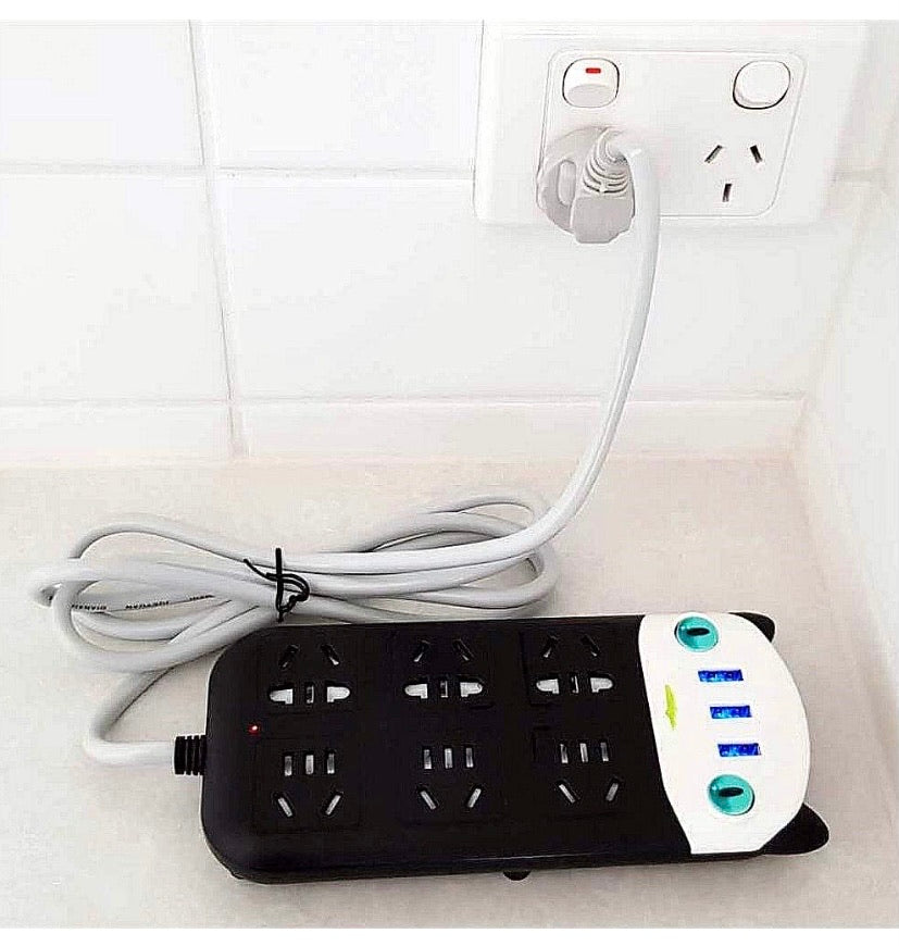 International Power Board Strip 6 Way Outlets Socket 3 Fast USB Charging Charger Ports w/Surge Protector 1.8M (6 Outlet 3 USB)