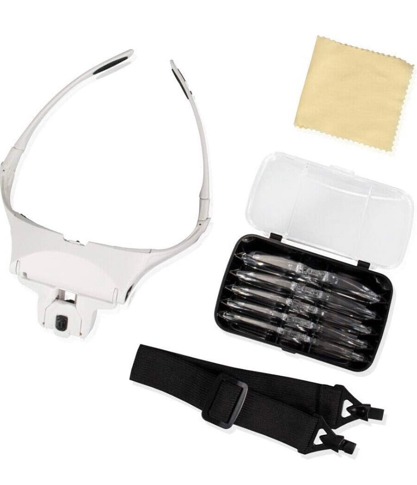 Head Mount Magnifier, Bysameyee Lighted Magnifying Headband Glass Loupe Visor with 2 LED Light for Close Work, Jewelry Work, Watch Repair, Arts &amp; Crafts, Reading Aid