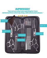Professional Dog Grooming Scissors Set - Stainless Steel Rounded Tip Sharp Durable Shears with Pet Grooming Comb in Kit - Best Tools for Trimming Every Dog and Cat - Salon Cut