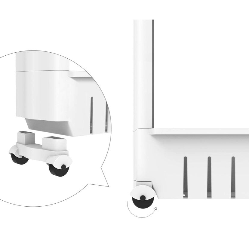 4 Tier Slim Storage Cart Mobile Shelving Unit Organizer Slide Out Storage Rolling Utility Cart Tower, Gap Storage Pantry Storage Rack for Kitchen Bathroom Laundry Narrow Spaces, Plastic, White