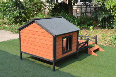 Dog House Kennel Pet Timber Wooden With Decking Patio Stair