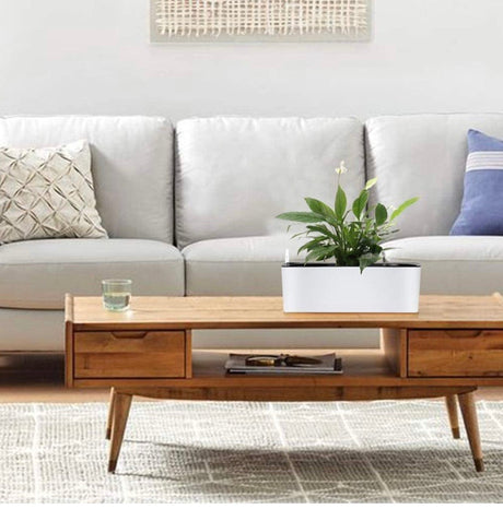 Rectangle Self Watering Planter Pots Window Box 40 cm Indoor Home Garden Modern Decorative Planter Pot for All House Plants Flowers Herbs (1, White(14x40 cm))