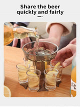 Shot Glass Dispenser Holder Carrier - The Shot Buddy with 6 Shot Glasses - Alcohol Liquor Beverage Cocktail Dispenser Set- 3 in 1 - Party Bar Accessories for Drinks (with 6 Transparent Cups)