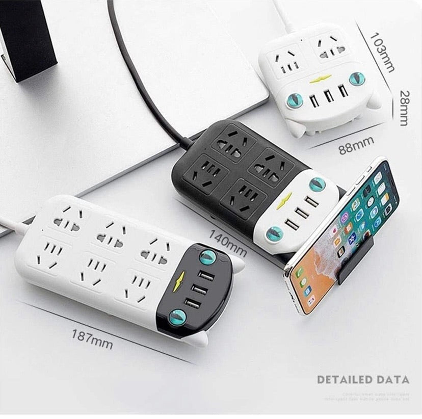 International Power Board Strip 6 Way Outlets Socket 3 Fast USB Charging Charger Ports w/Surge Protector 1.8M (6 Outlet 3 USB)