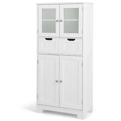 Bathroom Cabinet 4-Door Storage Cabinet Kitchen Cupboard Drawers128CM