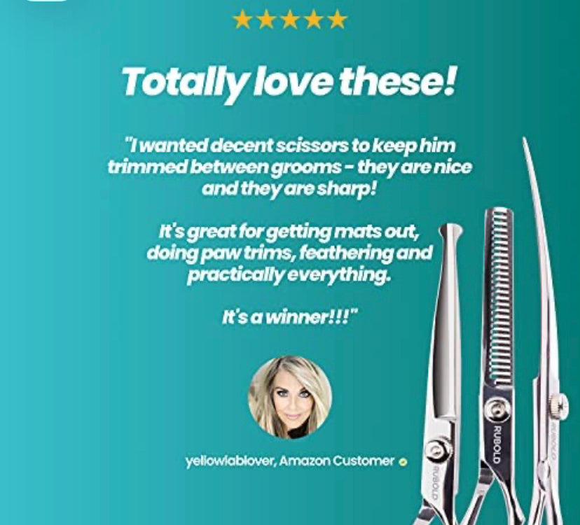 Professional Dog Grooming Scissors Set - Stainless Steel Rounded Tip Sharp Durable Shears with Pet Grooming Comb in Kit - Best Tools for Trimming Every Dog and Cat - Salon Cut