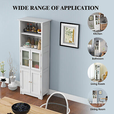 Bathroom Cabinet 4-Door Storage Shelf Tall Cupboard Pantry Kitchen 163CM