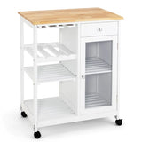 Mobile Kitchen Island Wood Top Trolley Cart Storage Cabinet w/Shelf & Wine Rack