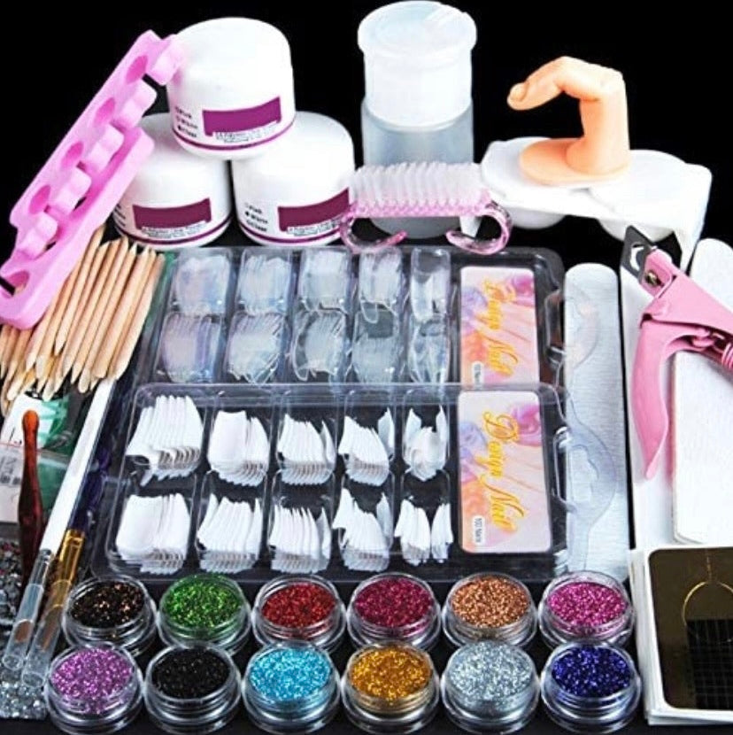 Manicure Acrylic Nail Kit Nail Tips False Nails Nail Art Glitter Decoration Set