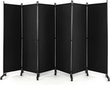 6-Panel Folding Room Divider, 1.72m Rolling Privacy Screen with Lockable Wheels, Portable Wall Divider and Separator, Freestanding Privacy Protection for Living Room, Bedroom, Office