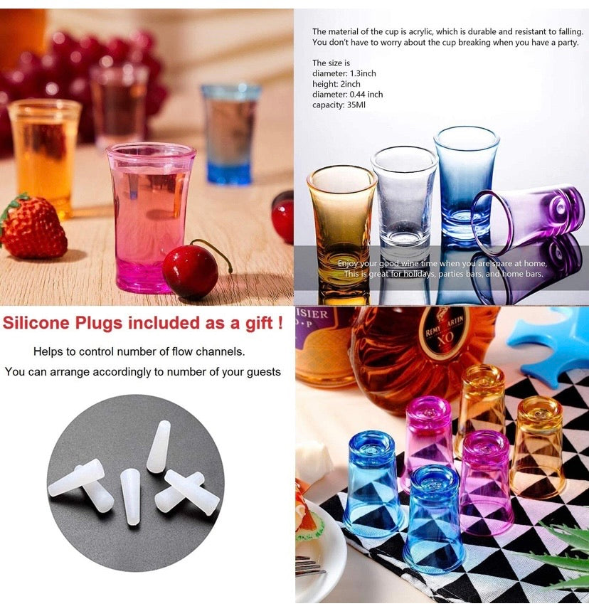 Shot Glass Dispenser Holder Carrier - The Shot Buddy with 6 Shot Glasses - Alcohol Liquor Beverage Cocktail Dispenser Set- 3 in 1 - Party Bar Accessories for Drinks (with 6 Transparent Cups)