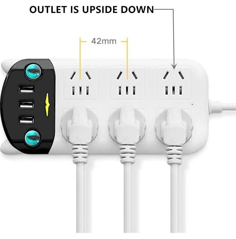 International Power Board Strip 6 Way Outlets Socket 3 Fast USB Charging Charger Ports w/Surge Protector 1.8M (6 Outlet 3 USB)
