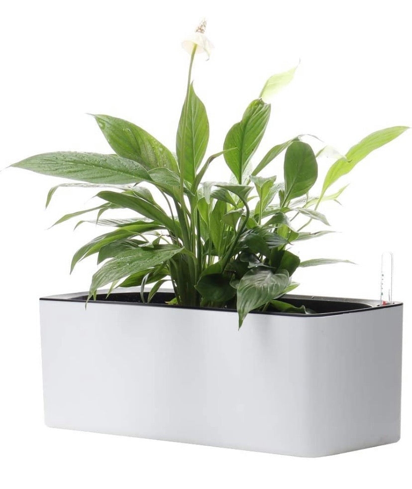 Rectangle Self Watering Planter Pots Window Box 40 cm Indoor Home Garden Modern Decorative Planter Pot for All House Plants Flowers Herbs (1, White(14x40 cm))