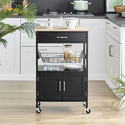 Modern Kitchen Island Storage Trolley Portable Table Workbench Cart
