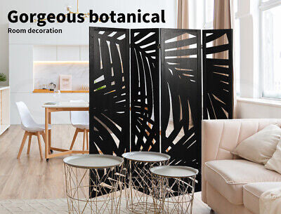 4 Panel Room Divider Folding Screen Partition Multi Sizes Wood Blcak