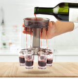 Shot Glass Dispenser Holder Carrier - The Shot Buddy with 6 Shot Glasses - Alcohol Liquor Beverage Cocktail Dispenser Set- 3 in 1 - Party Bar Accessories for Drinks (with 6 Transparent Cups)