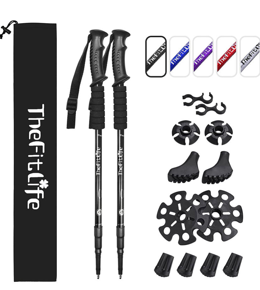 Nordic Walking Trekking Poles - 2 Packs with Antishock and Quick Lock System, Telescopic, Collapsible, Ultralight for Hiking, Camping, Mountaining, Backpacking, Walking, Trekking