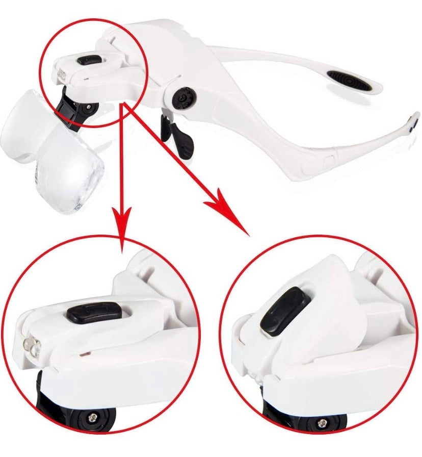 Head Mount Magnifier, Bysameyee Lighted Magnifying Headband Glass Loupe Visor with 2 LED Light for Close Work, Jewelry Work, Watch Repair, Arts &amp; Crafts, Reading Aid