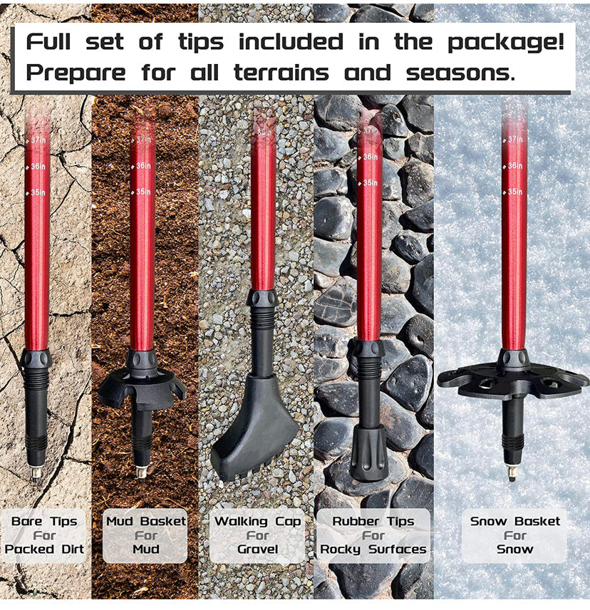 Nordic Walking Trekking Poles - 2 Packs with Antishock and Quick Lock System, Telescopic, Collapsible, Ultralight for Hiking, Camping, Mountaining, Backpacking, Walking, Trekking