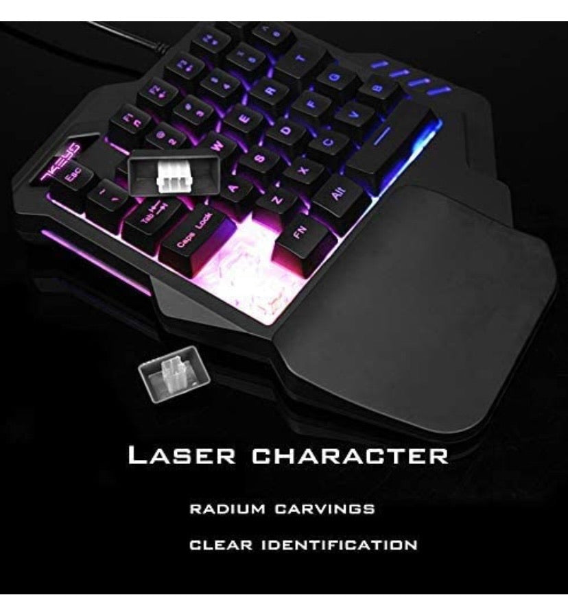 RGB Backlit Wired Gaming One Hand Keyboard
