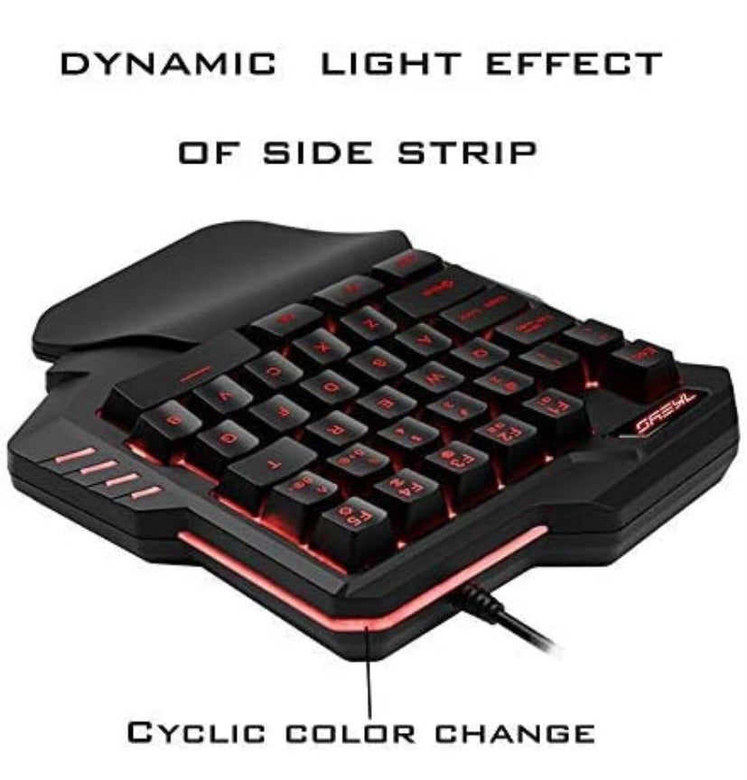 RGB Backlit Wired Gaming One Hand Keyboard