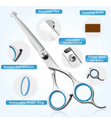 Dog Grooming Scissors Set, Safety Round Blunt Tip Grooming Tools, Professional Curved,Thinning,Straight Scissors with Comb,Grooming Shears for Dogs and Cats. (4 different size scissors)