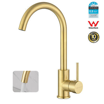 Brass Brushed Gold Kitchen Mixer Tap 360° Swivel Spout Laundry Sink Faucet