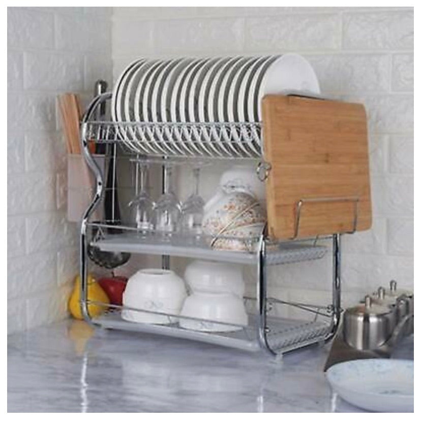 3 Tier Stainless Steel Dish Rack Drainer Cutlery Drainer Kitchen Storage Holder