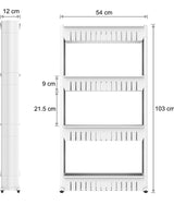 4 Tier Slim Storage Cart Mobile Shelving Unit Organizer Slide Out Storage Rolling Utility Cart Tower, Gap Storage Pantry Storage Rack for Kitchen Bathroom Laundry Narrow Spaces, Plastic, White