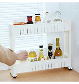 4 Tier Slim Storage Cart Mobile Shelving Unit Organizer Slide Out Storage Rolling Utility Cart Tower, Gap Storage Pantry Storage Rack for Kitchen Bathroom Laundry Narrow Spaces, Plastic, White