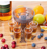 Shot Glass Dispenser Holder Carrier - The Shot Buddy with 6 Shot Glasses - Alcohol Liquor Beverage Cocktail Dispenser Set- 3 in 1 - Party Bar Accessories for Drinks (with 6 Transparent Cups)