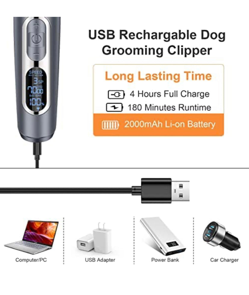 Dog Clippers 2 in 1, Cordless Pet Clippers with Small Trimmer Blade, Eocean 13 Pcs Pet Dog Grooming Kits with Detachable Blades, Dog Trimmer with Nail Tools, 5 Speeds